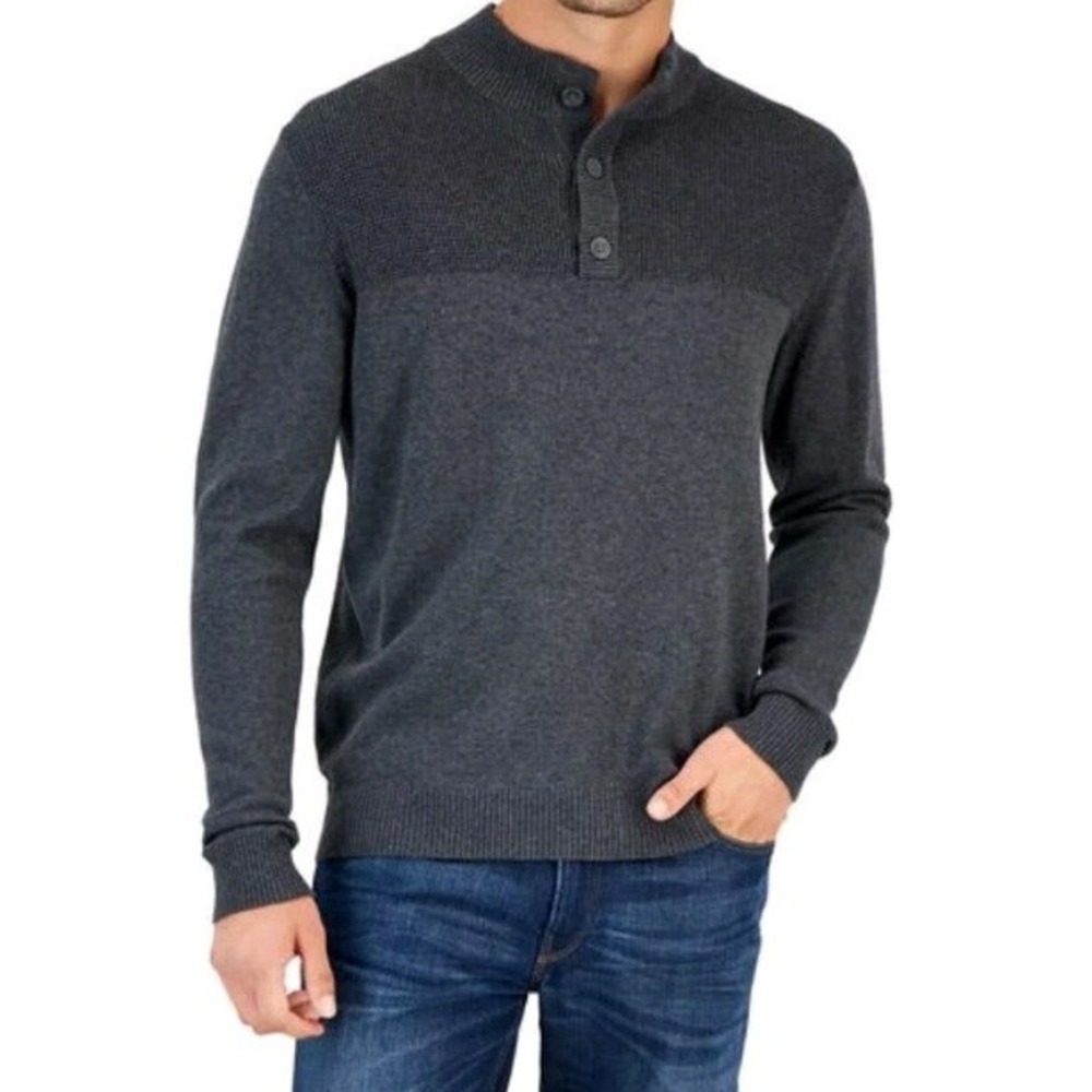 Mens Neutral Grey Breathable Cotton Knit Sweater Classic Business Casual Office